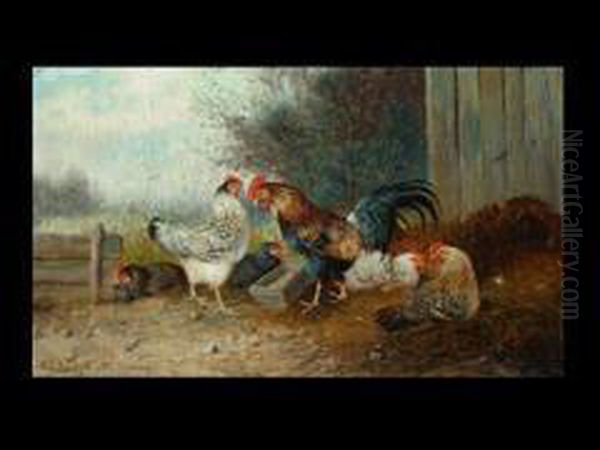 Huhner Vor Dem Stall Oil Painting by Max I Hanger