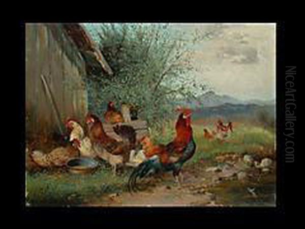 Hahn Und Hennen Oil Painting by Max I Hanger