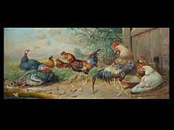 Hahne Und Truhthahn Oil Painting by Max I Hanger