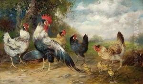 Huhnerhof. Oil Painting by Max I Hanger