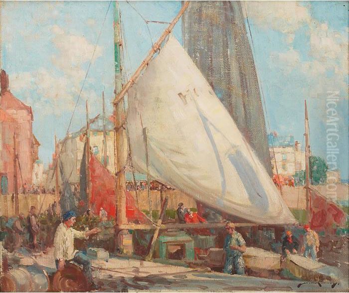 Preparing For Fishing, 
Honfleur Oil Painting by William Lee Hankey
