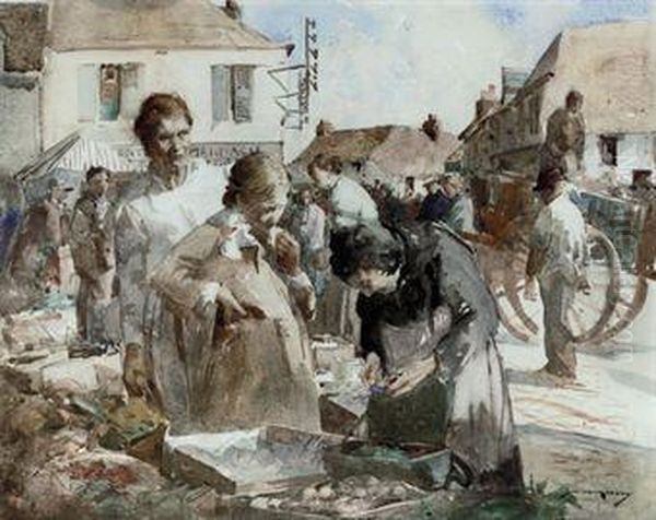 The Market, Samer, Pas-de-calais Oil Painting by William Lee Hankey