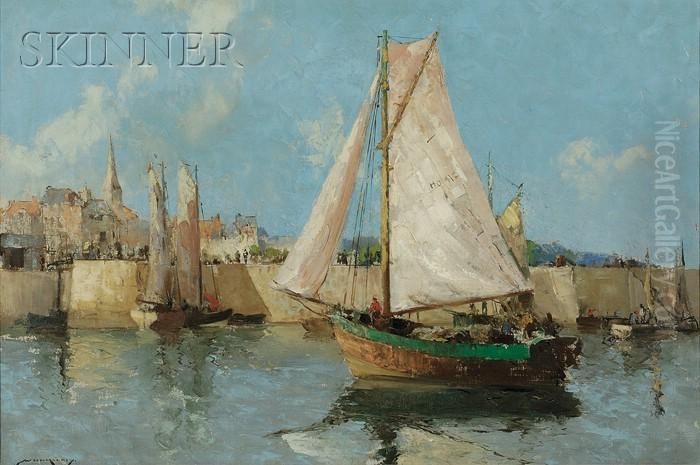 View Of Sailboats By A Rampart Oil Painting by William Lee Hankey