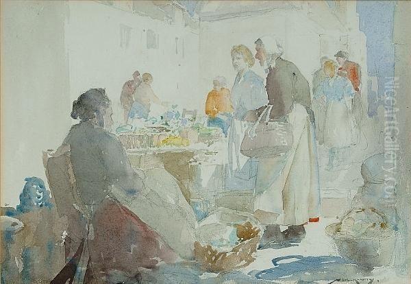 French Market Scene Oil Painting by William Lee Hankey