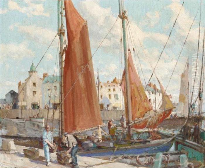 Lowestoft Trawlers Oil Painting by William Lee Hankey