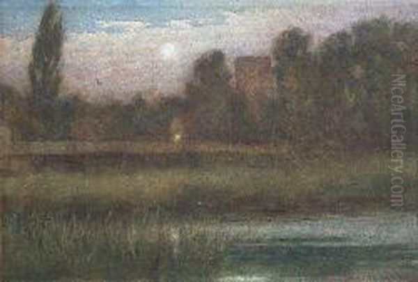 Moonlit Landscape Oil Painting by William Lee Hankey