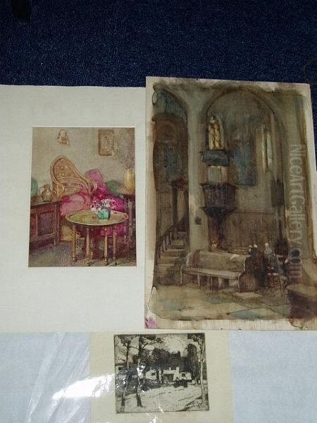 A Church Interior Oil Painting by William Lee Hankey