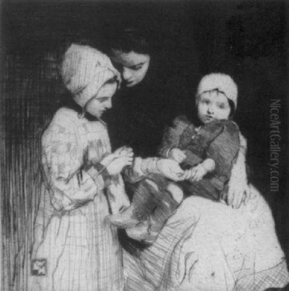 The Knitting Lesson (mh 121) Oil Painting by William Lee Hankey