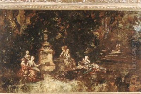 Garden Party Oil Painting by Adolphe Joseph Thomas Monticelli