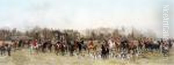 Meet Of The Zetland Hunt At Ashe
 House, Richmond, Yorkshire Withhrh The Prince Of Wales In Attendance Oil Painting by Heywood Hardy