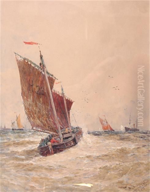 Barque Hove To For Pilot: Dutch Harbour With Windmill Oil Painting by Thomas Bush Hardy