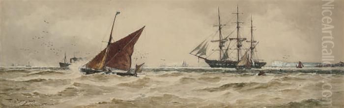 Shipping Off The South Foreland Oil Painting by Thomas Bush Hardy