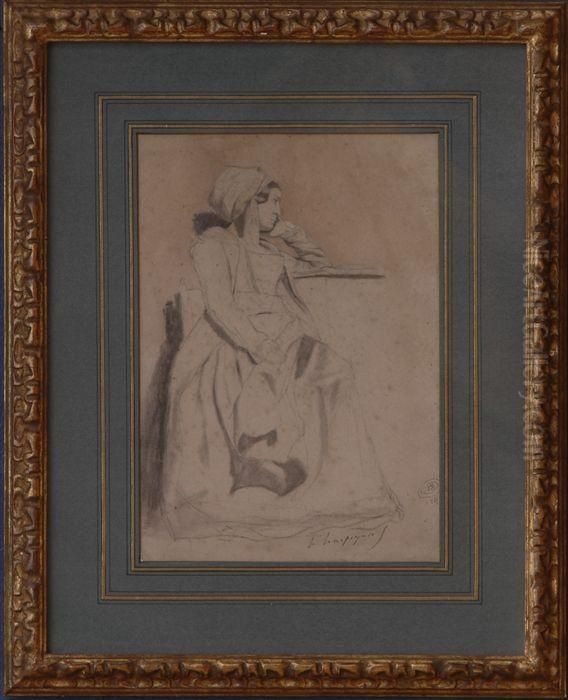 Woman In Deep Thought Oil Painting by Henri-Joseph Harpignies