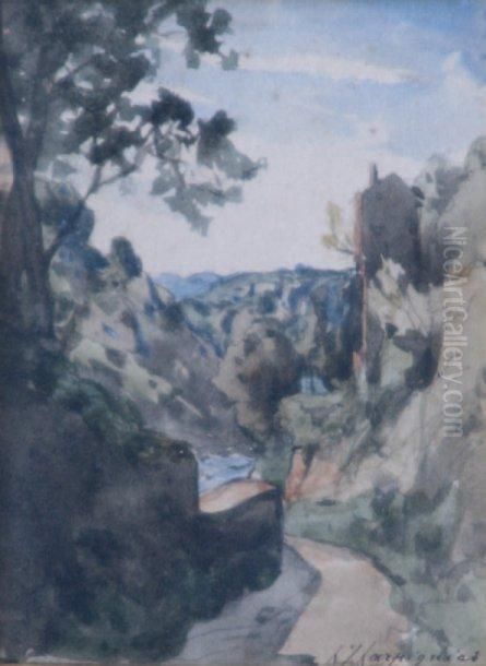 Chemin Dans La Montagne Aquarelle Signee En Bas A Droite. A Vue : 11 X 8 Cm Oil Painting by Henri-Joseph Harpignies