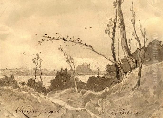 Les Corbeaux Oil Painting by Henri-Joseph Harpignies