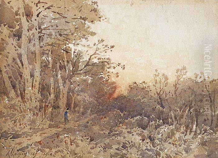 Promeneur A Loree Du Bois Oil Painting by Henri-Joseph Harpignies