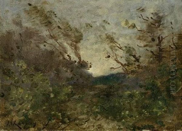 Herbstliches Waldstuck Bei Sturm Oil Painting by Henri-Joseph Harpignies
