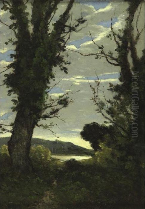 A Wooded Landscape Oil Painting by Henri-Joseph Harpignies