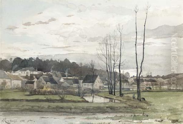 La Village De Saint Prive Oil Painting by Henri-Joseph Harpignies
