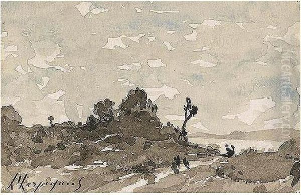 Landscape With A Distant View Of The Sea Oil Painting by Henri-Joseph Harpignies