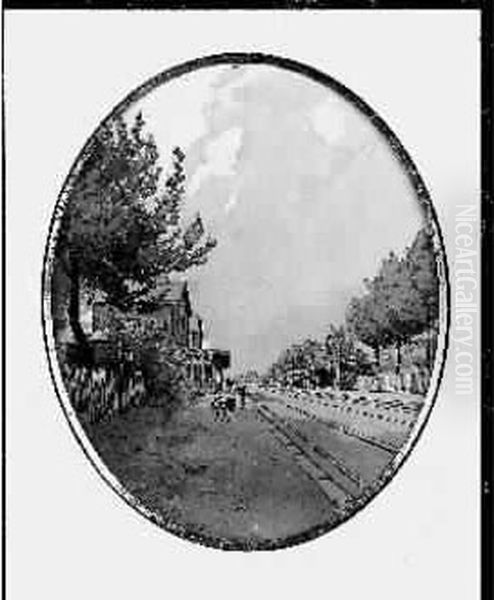 Briare, Le Quai De La Gare, 1888
 Lavis D'encre De Forme Ovale, Rehausse De Gouache, Signe Et Date En Bas
 Vers La Gauche Oil Painting by Henri-Joseph Harpignies