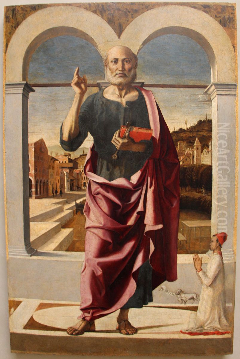 St Peter Blessing and Donor Oil Painting by Bartolomeo Montagna