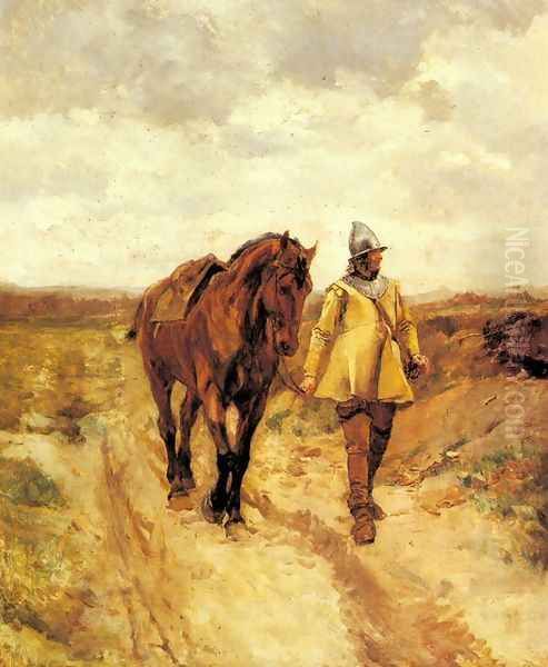 A Man of Arms and His Horse. Oil Painting by Jean-Louis-Ernest Meissonier