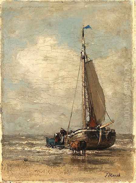 A ship entering shore Oil Painting by Jacob Henricus Maris