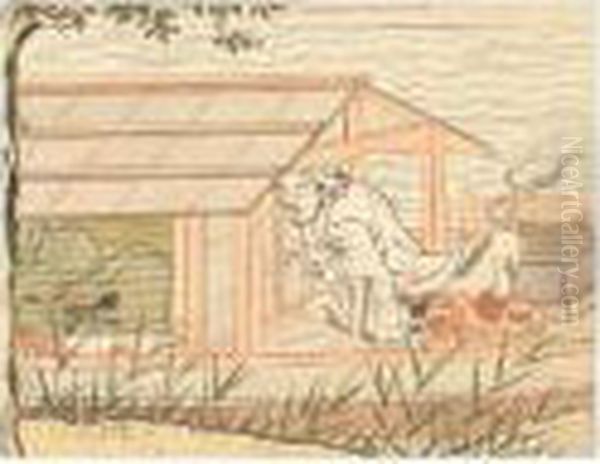 An Unkempt Boatman
Spying On A Couple Making Love In A
Yakatabune Oil Painting by Suzuki Harunobu
