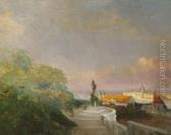 Budapest Latkepe A Halaszbastya Felol Oil Painting by Gyula Hary