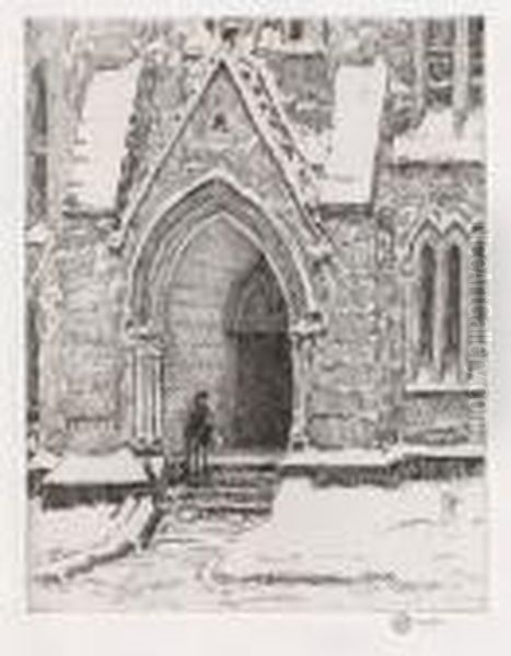 Church Doorway, 
Snow Oil Painting by Childe Hassam