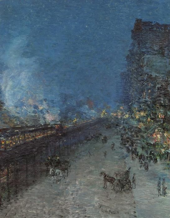 Sixth Avenue El--nocturne (the El, New York) Oil Painting by Childe Hassam