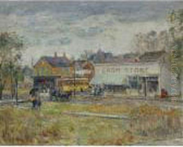 End Of The Trolley Line, Oak Park, Illinois Oil Painting by Childe Hassam