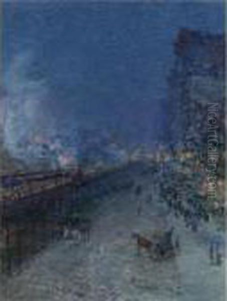 Sixth Avenue El-nocturne (the El, New York) Oil Painting by Childe Hassam