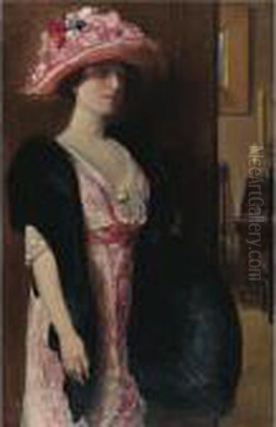 Fire Opals (lady In Furs: Portrait Of Mrs. Searle) Oil Painting by Childe Hassam