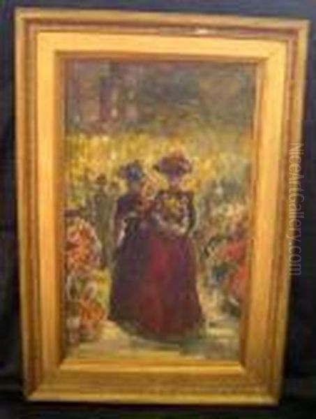 Two Maidenswith Flowers Oil Painting by Childe Hassam