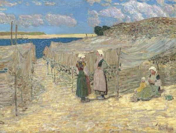 Fish Nets--le Pouldu, Brittany Oil Painting by Childe Hassam