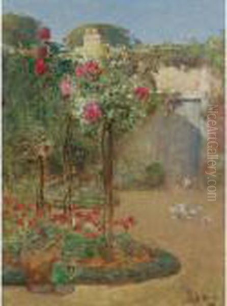 Rose Garden Oil Painting by Childe Hassam