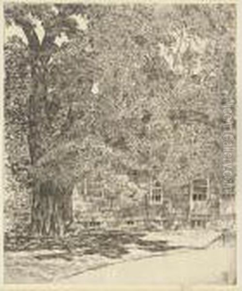 Old Mulford House; And Giant Elm, Easthampton (c./c. 264 And 326) Oil Painting by Childe Hassam