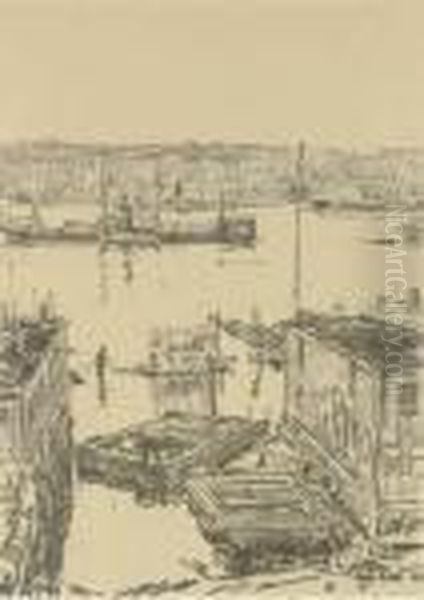 North River Oil Painting by Childe Hassam