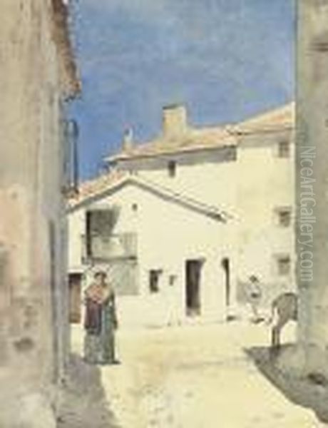 A Street In Denia, Spain Oil Painting by Childe Hassam