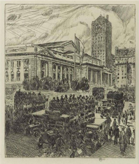 New York Public Library (c./c. 126) Oil Painting by Childe Hassam