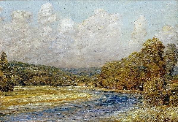 River Landscape Oil Painting by Childe Hassam