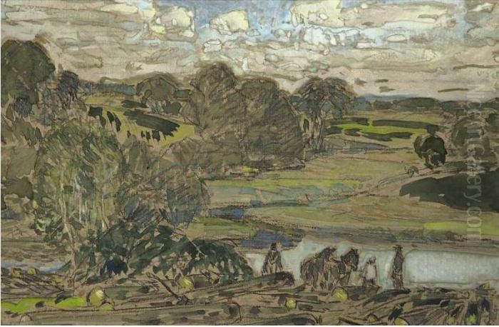 Extensive Landscape With River Oil Painting by Childe Hassam
