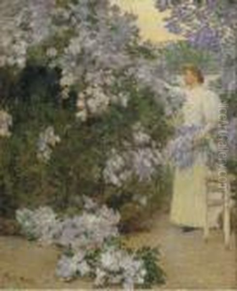 Mrs. Hassam In The Garden Oil Painting by Childe Hassam