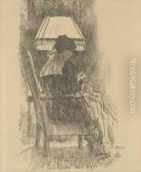 Mrs. Hassam Knitting Oil Painting by Childe Hassam