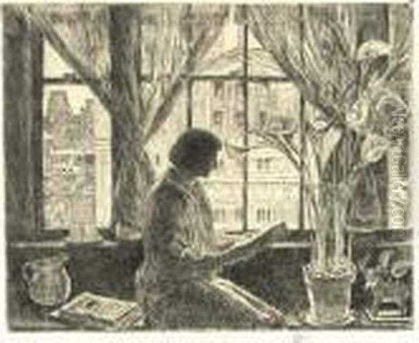 Virginia And A New York Winter Window (c./c. 378) Oil Painting by Childe Hassam