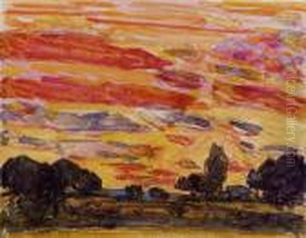 Sunset Oil Painting by Childe Hassam