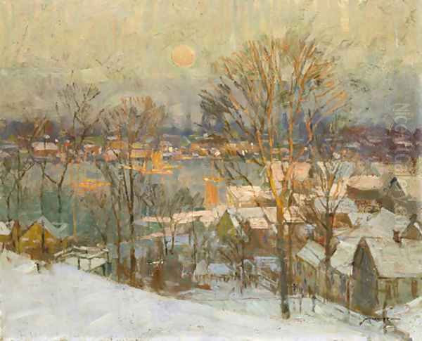 Gloucester Harbor, Winter Oil Painting by Frederick John Mulhaupt