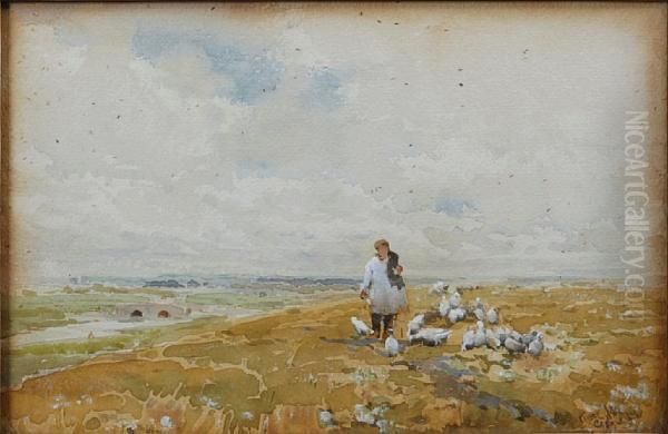 Sheep In A Landscape Oil Painting by Claude Hayes